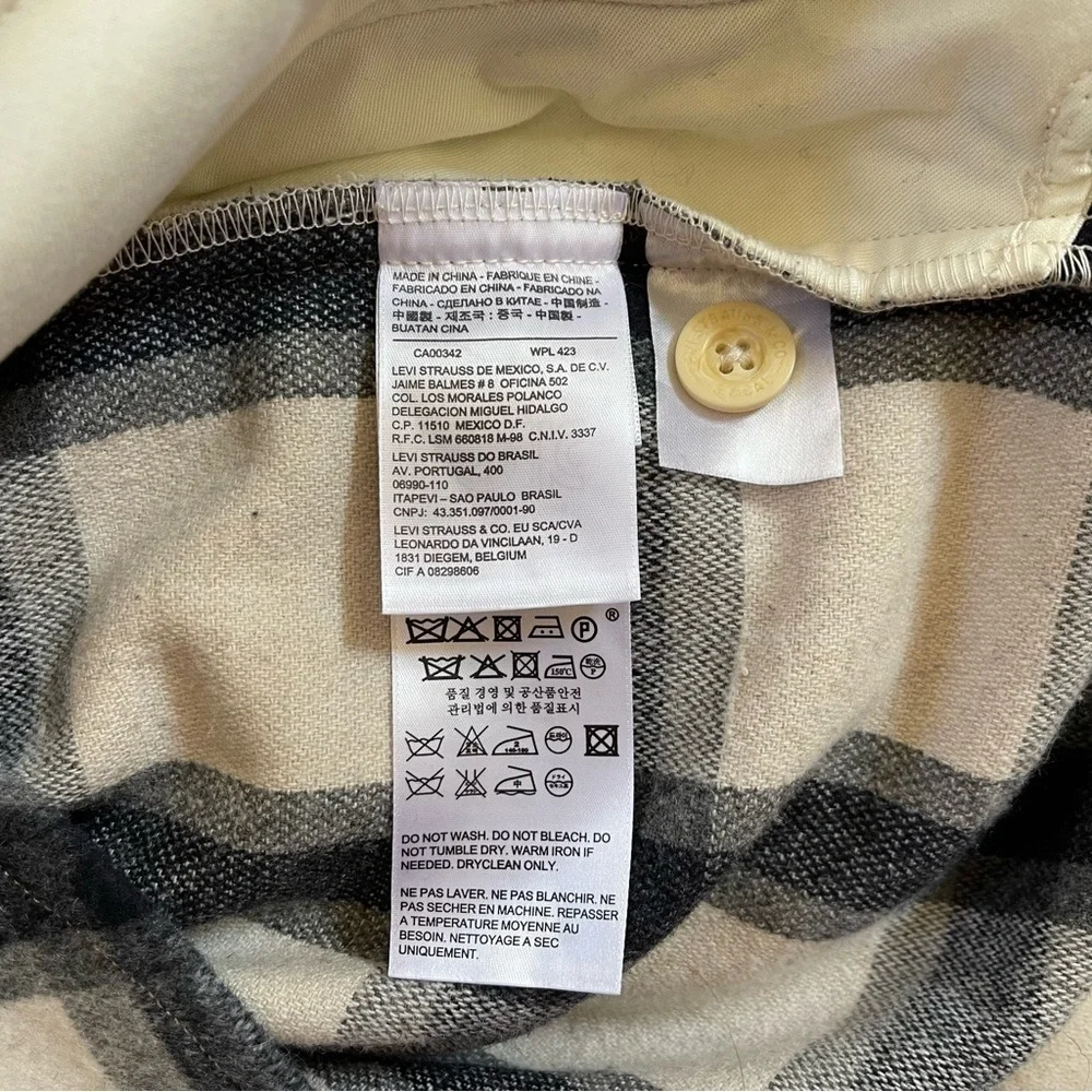 Levi’s Shacket Jacket Flannel Plaid Wool Oversized Button Up Blue Cream Large